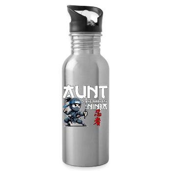 Aunt Of The Birthday Ninja Birthday Funny - Water bottle with straw - silver - Right