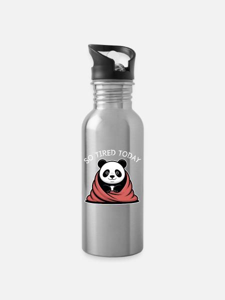 Panda Kuscheltraum unter Decke - Trinkflasche mit integriertem Trinkhalm - Lightsilver