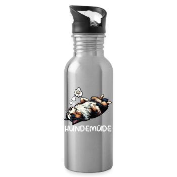 Hundemüde Australian Shepherd Aussie Aussiehalter - Trinkflasche mit integriertem Trinkhalm - Lightsilver - Rechts