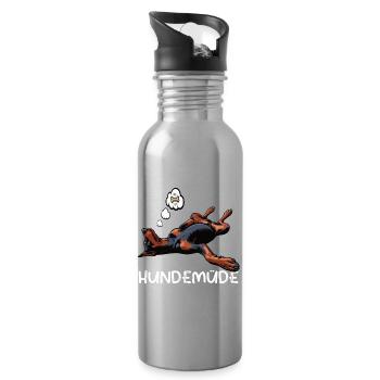 Hundemüde Dobermann Dobermannbesitzer Dobermänner - Trinkflasche mit integriertem Trinkhalm - Lightsilver - Rechts