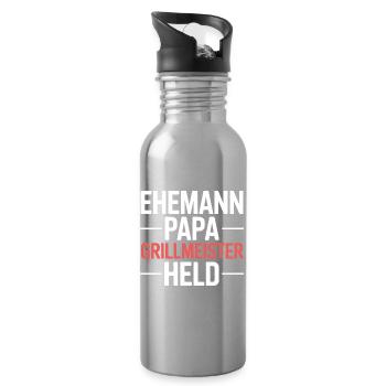 Ehemann Papa Grillmeister Held - Trinkflasche mit integriertem Trinkhalm - Lightsilver - Rechts