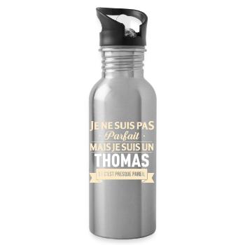 Je Ne Suis Pas Parfait Mais Je Suis Un Thomas E... - Gourde avec paille intégrée - argent clair - Droite