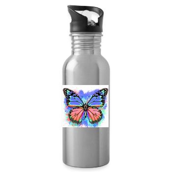Schmetterling - Trinkflasche mit integriertem Trinkhalm - Lightsilver - Rechts