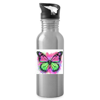papillon - Gourde avec paille intégrée - argent clair - Droite