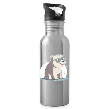 Schicker Eisbär mit Brille - Trinkflasche mit integriertem Trinkhalm - Lightsilver - Rechts