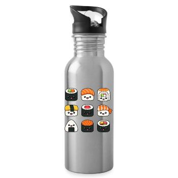 Sushi Lustiges japanisches Essen Sashimi Niedlich  - Trinkflasche mit integriertem Trinkhalm - Lightsilver - Rechts