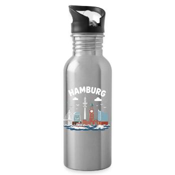 Hamburg Skyline Coastal Magic - Water bottle with straw - silver - Right