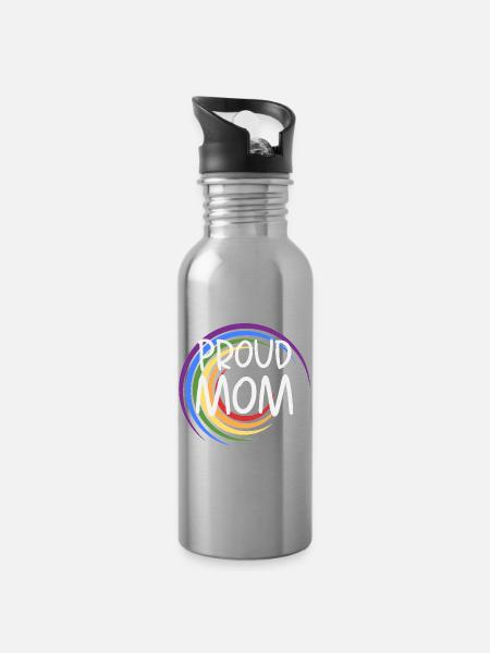 Proud Mom Regenbogen - Trinkflasche mit integriertem Trinkhalm - Lightsilver
