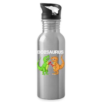 Boxing Saurus Dinosaur Funny T-Rex Gym Fighter - Water bottle with straw - silver - Right