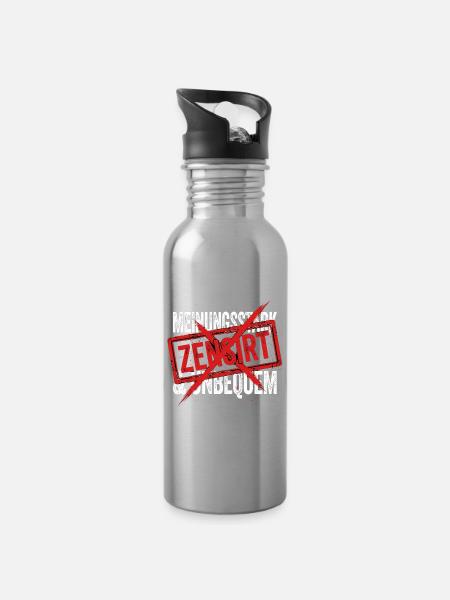 Meinungsstark - Trinkflasche mit integriertem Trinkhalm - Lightsilver
