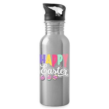 Happy Easter Sweet Easter Bunny Egg Hunt Easter Eggs - Water bottle with straw - silver - Right