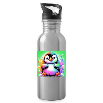 penguin - Water bottle with straw - silver - Right
