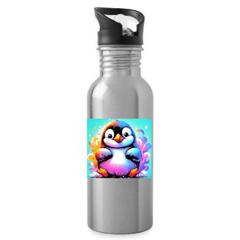 penguin - Water bottle with straw - silver - Right