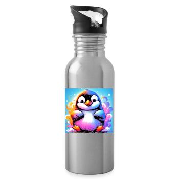 penguin - Water bottle with straw - silver - Right