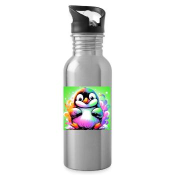 penguin - Water bottle with straw - silver - Right