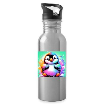 penguin - Water bottle with straw - silver - Right
