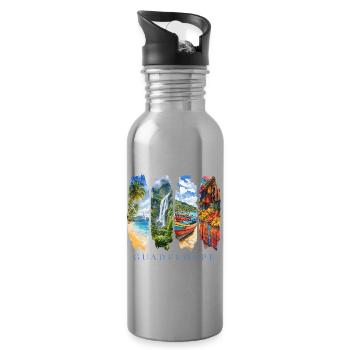 Guadeloupe Travel – Caribbean Island & Culture Motif - Water bottle with straw - silver - Right