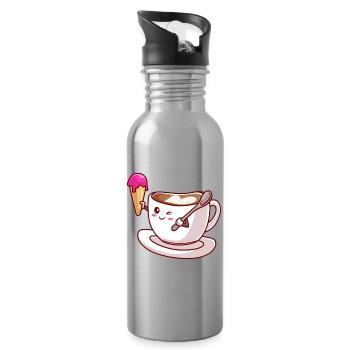 Kawaii-Kaffeekegel-Maskottchen - Trinkflasche mit integriertem Trinkhalm - Lightsilver - Rechts