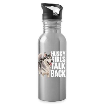 Husky-Mädchen antworten lustiger Husky-Hund - Trinkflasche mit integriertem Trinkhalm - Lightsilver - Rechts