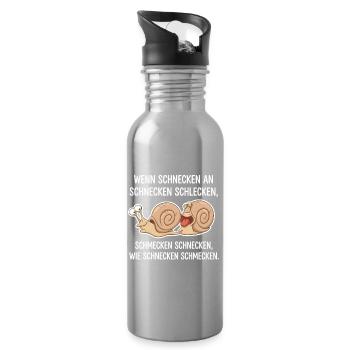 Schnecken schlecken – Lustiger Zungenbrecher - Trinkflasche mit integriertem Trinkhalm - Lightsilver - Rechts