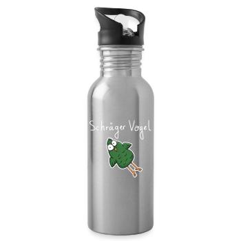 Schräger Vogel – Lustiger Cartoon Spruch - Trinkflasche mit integriertem Trinkhalm - Lightsilver - Rechts