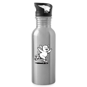 Süßer Rollschuhlaufender Schweinsklittschuhläufer - Trinkflasche mit integriertem Trinkhalm - Lightsilver - Rechts