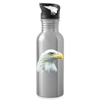 Eagle's Head, Bald Eagle, Eagle, Bird of Prey - Water bottle with straw - silver - Right