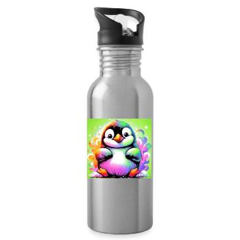 penguin - Water bottle with straw - silver - Right