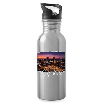 Enschede Abendpanorama Script - Trinkflasche mit integriertem Trinkhalm - Lightsilver - Rechts