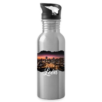 León Stadt bei Nacht - Trinkflasche mit integriertem Trinkhalm - Lightsilver - Rechts