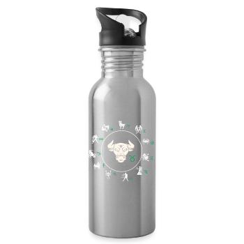 Zodiac sign Taurus - Water bottle with straw - silver - Right