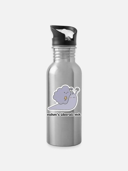 nehm's überall mit – Schnecke Meme - Trinkflasche mit integriertem Trinkhalm - Lightsilver