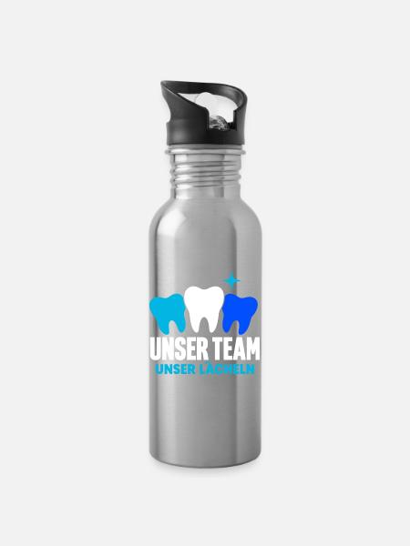 Unser Team unser Lächeln – Zahnarztpraxis - Trinkflasche mit integriertem Trinkhalm - Lightsilver