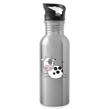 Witzige Kuh Comic I Kinder Geschenk I Kälbchen - Trinkflasche mit integriertem Trinkhalm - Lightsilver - Rechts