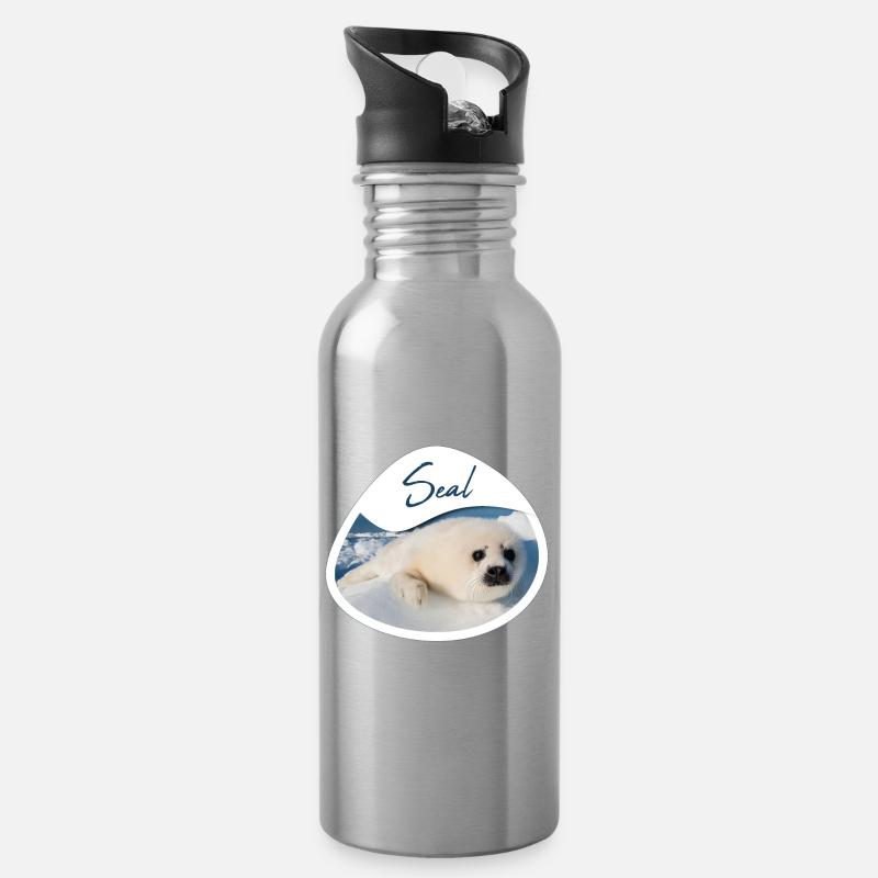 Robbenbaby - Trinkflasche mit integriertem Trinkhalm - Lightsilver
