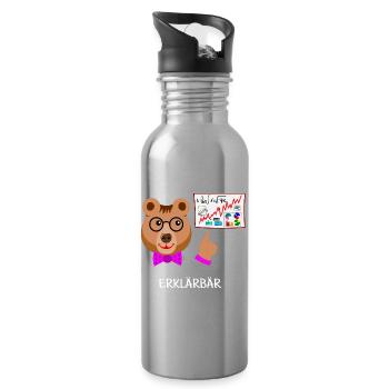 Explainer bear, teacher funny bear intelligent, smart - Water bottle with straw - silver - Right