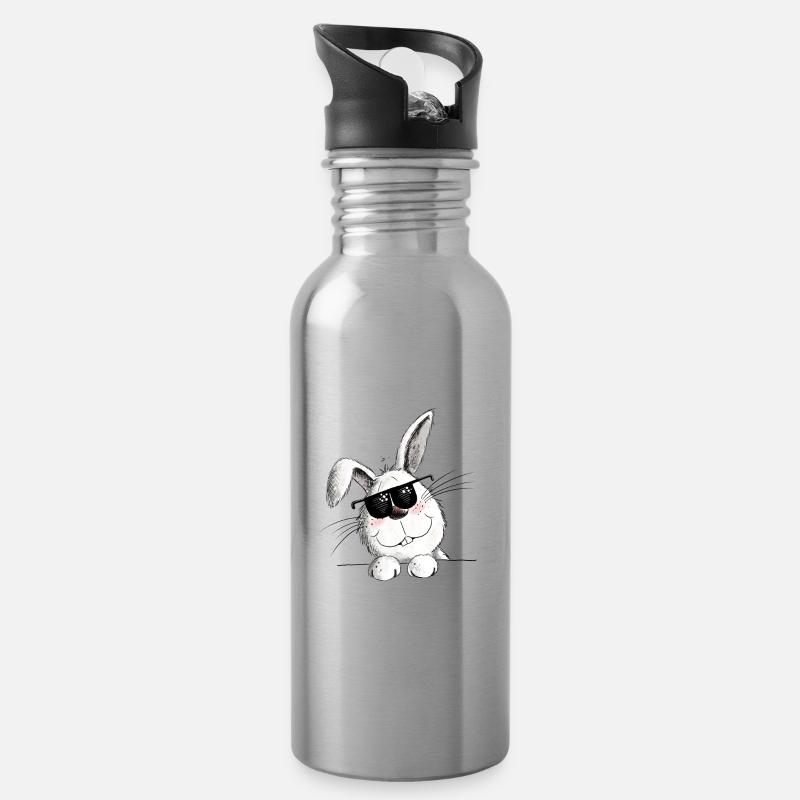 Lapin cool avec des lunettes de soleil motif lapin lapin - Gourde avec paille intégrée - argent clair