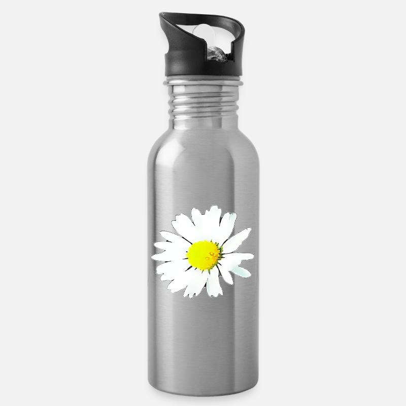 Fleur - Marguerite - Gourde avec paille intégrée - argent clair