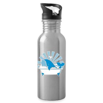Wal in der Badewanne – Lustiges Ozean Design - Trinkflasche mit integriertem Trinkhalm - Lightsilver - Rechts