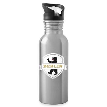 berlin bear coat of arms capital germany wall tri - Water bottle with straw - silver - Right