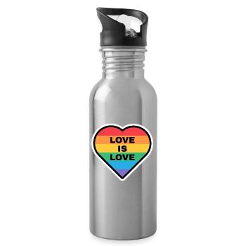 Heart with rainbow colors and Love Is Love text - Water bottle with straw - silver - Right