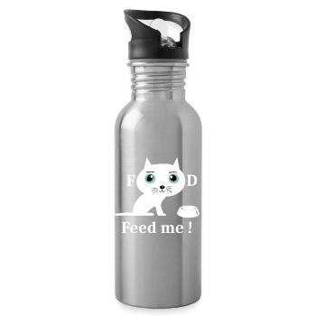 Cute White Cat - Water bottle with straw - silver - Right