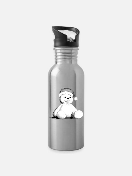 Bärchen - Trinkflasche mit integriertem Trinkhalm - Lightsilver