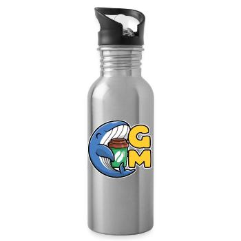 Web3 whale with a coffee that says Good Morning - Water bottle with straw - silver - Right