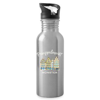 Münster Prinzipalmarkt handgezeichnete Häuserzeile - Trinkflasche mit integriertem Trinkhalm - Lightsilver - Rechts