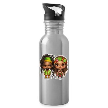 Rasta man and Rasta woman - Water bottle with straw - silver - Right