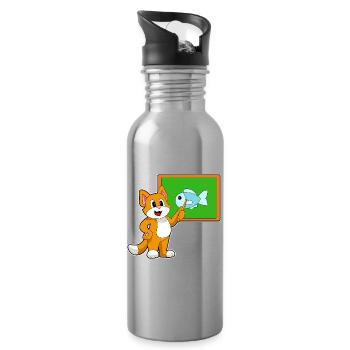 Cat Teacher Pointing Stick School - Water bottle with straw - silver - Right