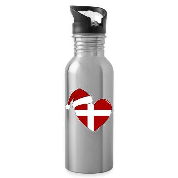 Coeur de Noël drapeau Danemark - Gourde avec paille intégrée - argent clair - Droite