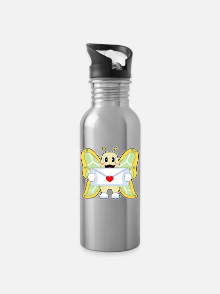 Schmetterling Liebesbrief - Trinkflasche mit integriertem Trinkhalm - Lightsilver