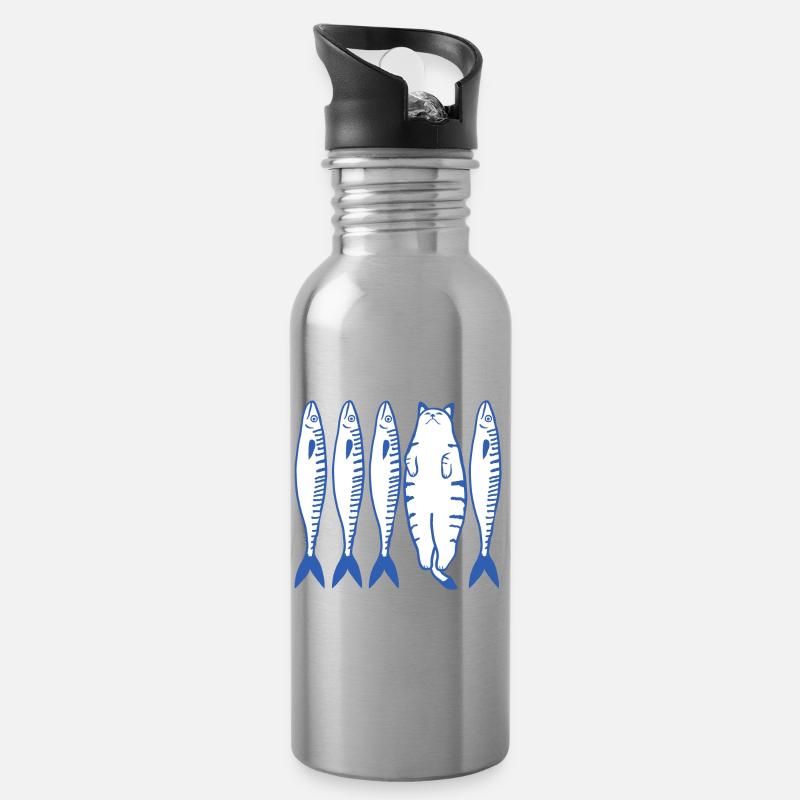 White Cat & Co. - Trinkflasche mit integriertem Trinkhalm - Lightsilver